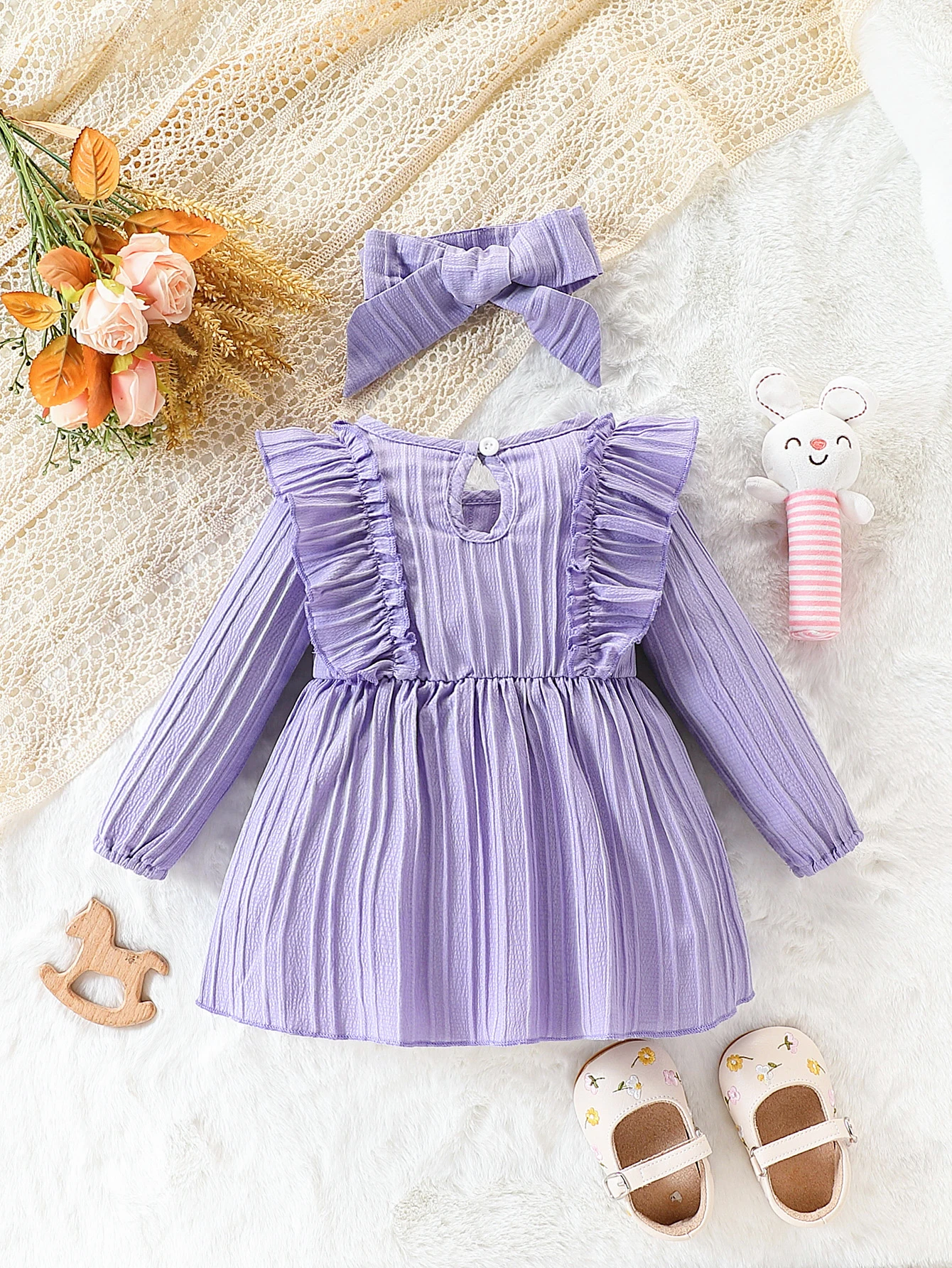 Vestido princesa con lazo para niña – Manga larga púrpura para bebé - imagen 3