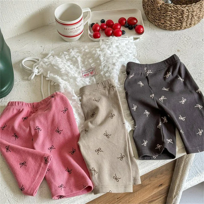 Pantalones de verano finos para niñas con lazo y cintura elástica - imagen 4