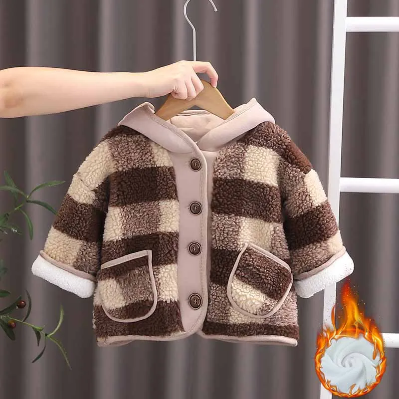 Parka infantil acolchada de terciopelo con capucha cálida