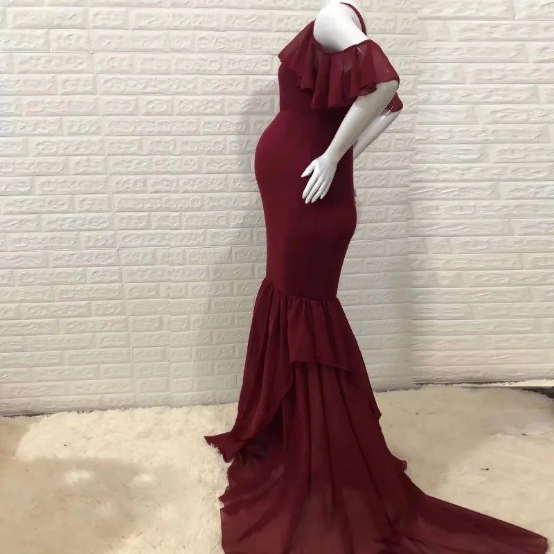 Vestido de maternidad con volantes y hombro descubierto para fotos - imagen 2