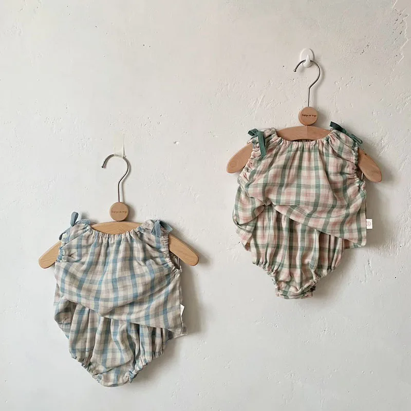 MILANCEL Conjunto infantil a cuadros con bombachos cómodos