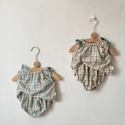 MILANCEL Conjunto infantil a cuadros con bombachos cómodos