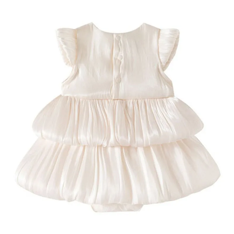 Vestido de niña sin mangas de malla rosa con lazo estilo coreano - imagen 3