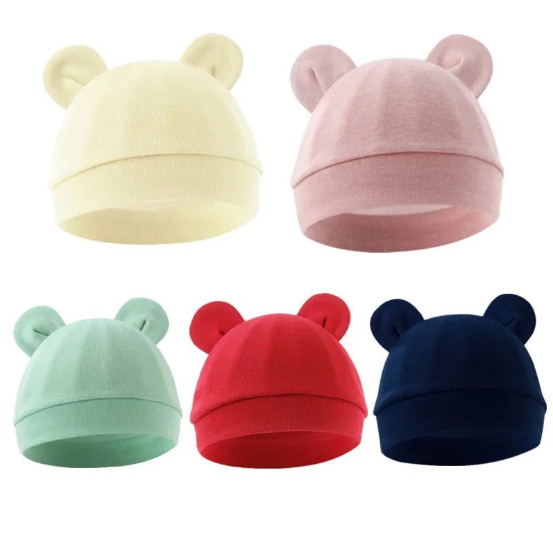 Gorro fino de algodón para bebé recién nacido con orejas de oso - imagen 3