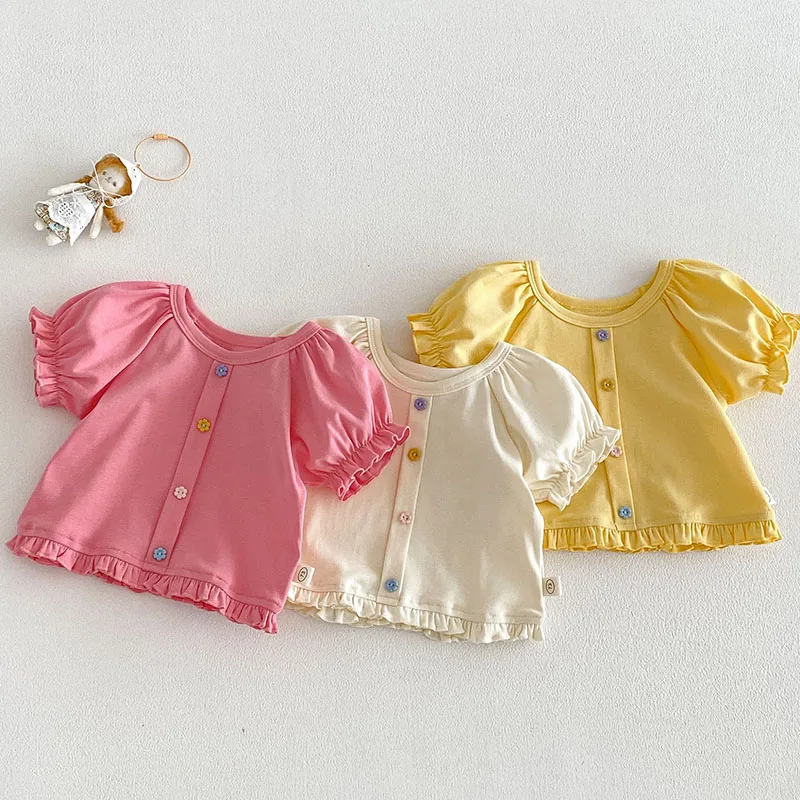 MILANCEL Camiseta de verano niña de color liso con mangas abullonadas - imagen 3