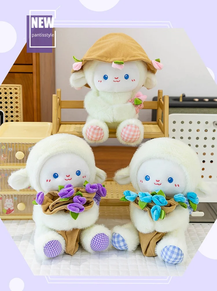 Peluche oveja magnética con flor y aspecto kawaii