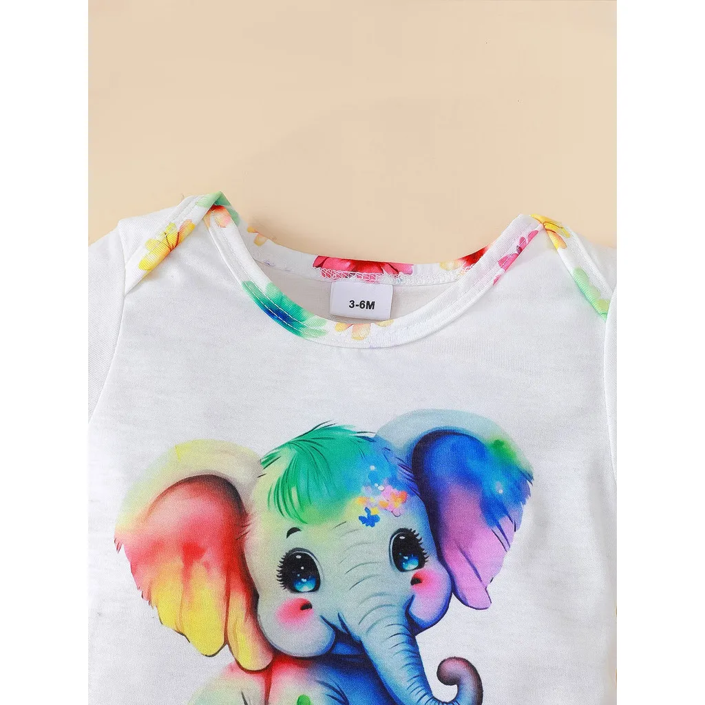 Mono elefante y pantalones flores conjunto bebé niña verano suave
