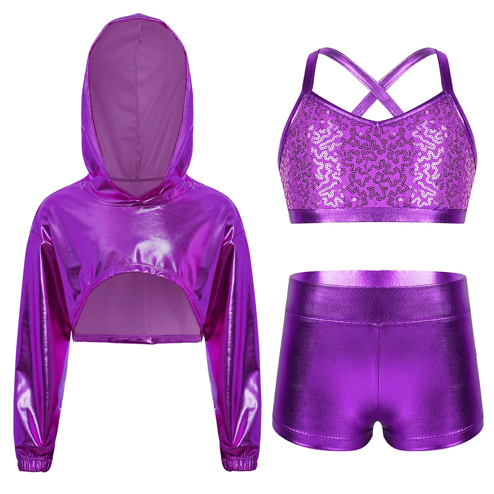 Traje hip-hop para niñas con lentejuelas metálicas - imagen 3