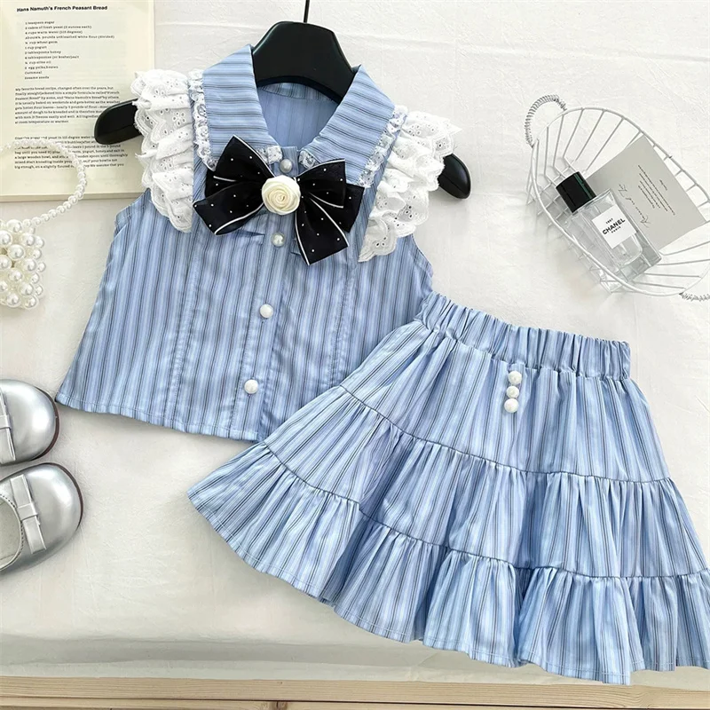 Conjunto de verano para niña: blusa lazo y falda a juego - imagen 2