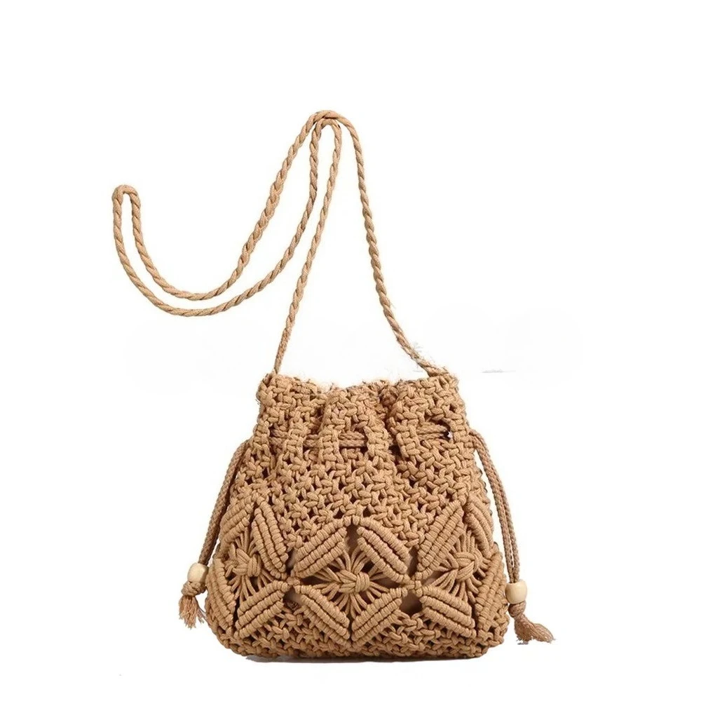 Bolso bandolera de playa tipo cubo tejido a mano artesanal