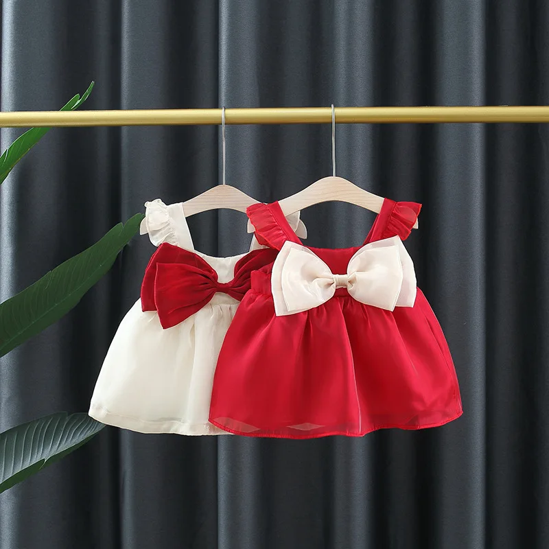 Vestido de princesa con lazo rojo para niña recién nacida - imagen 3
