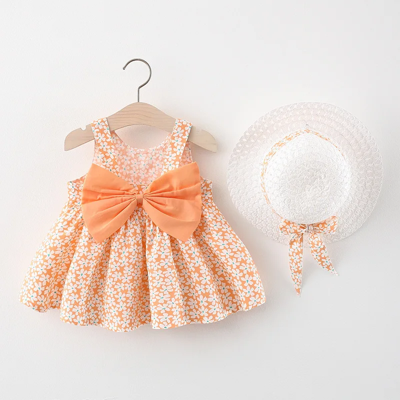 Vestido playero de algodón con lazo y flores para niña - imagen 2
