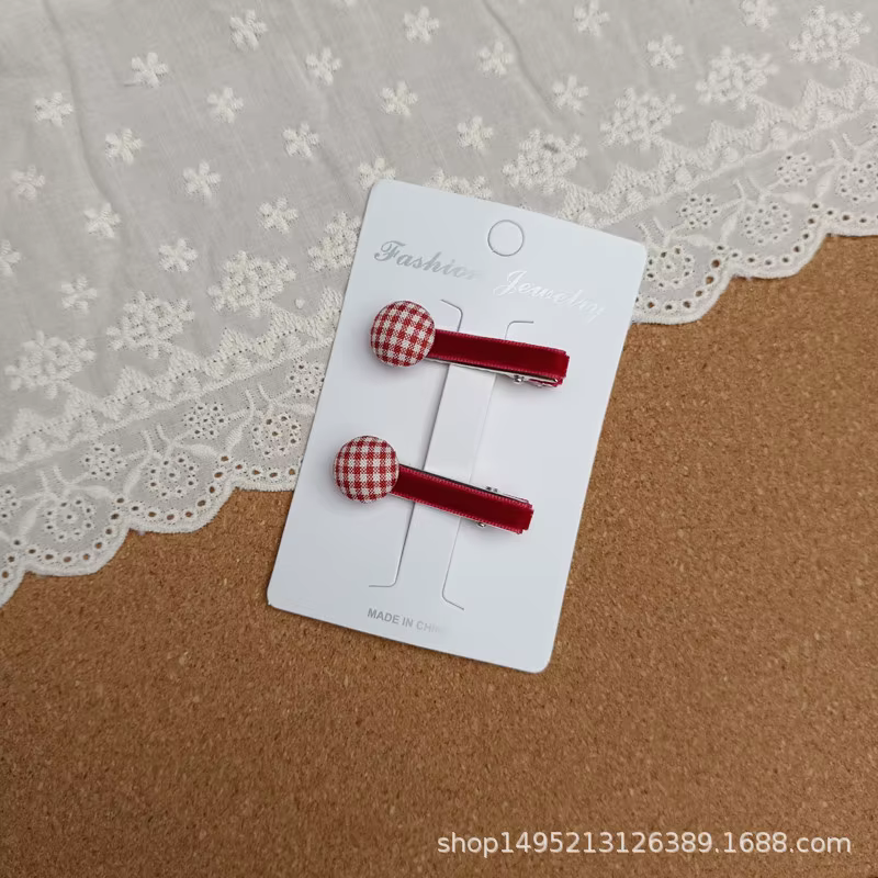 Pinza de pelo infantil niña cuadros rojos con hebilla redonda - imagen 2