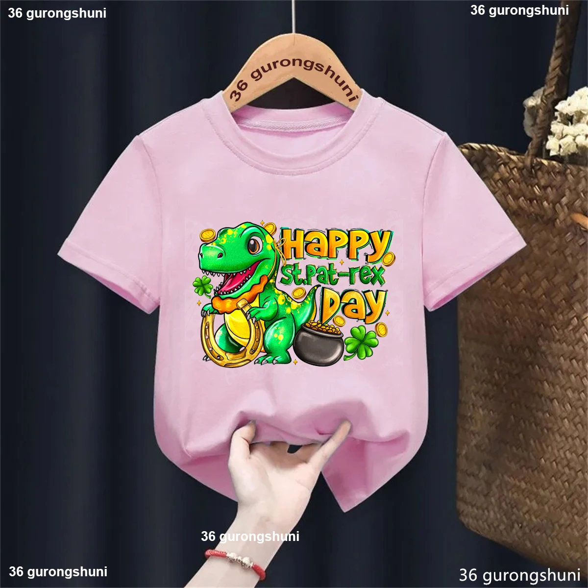 Camiseta Kawaii de dinosaurio San Patricio para niños y niñas - imagen 3
