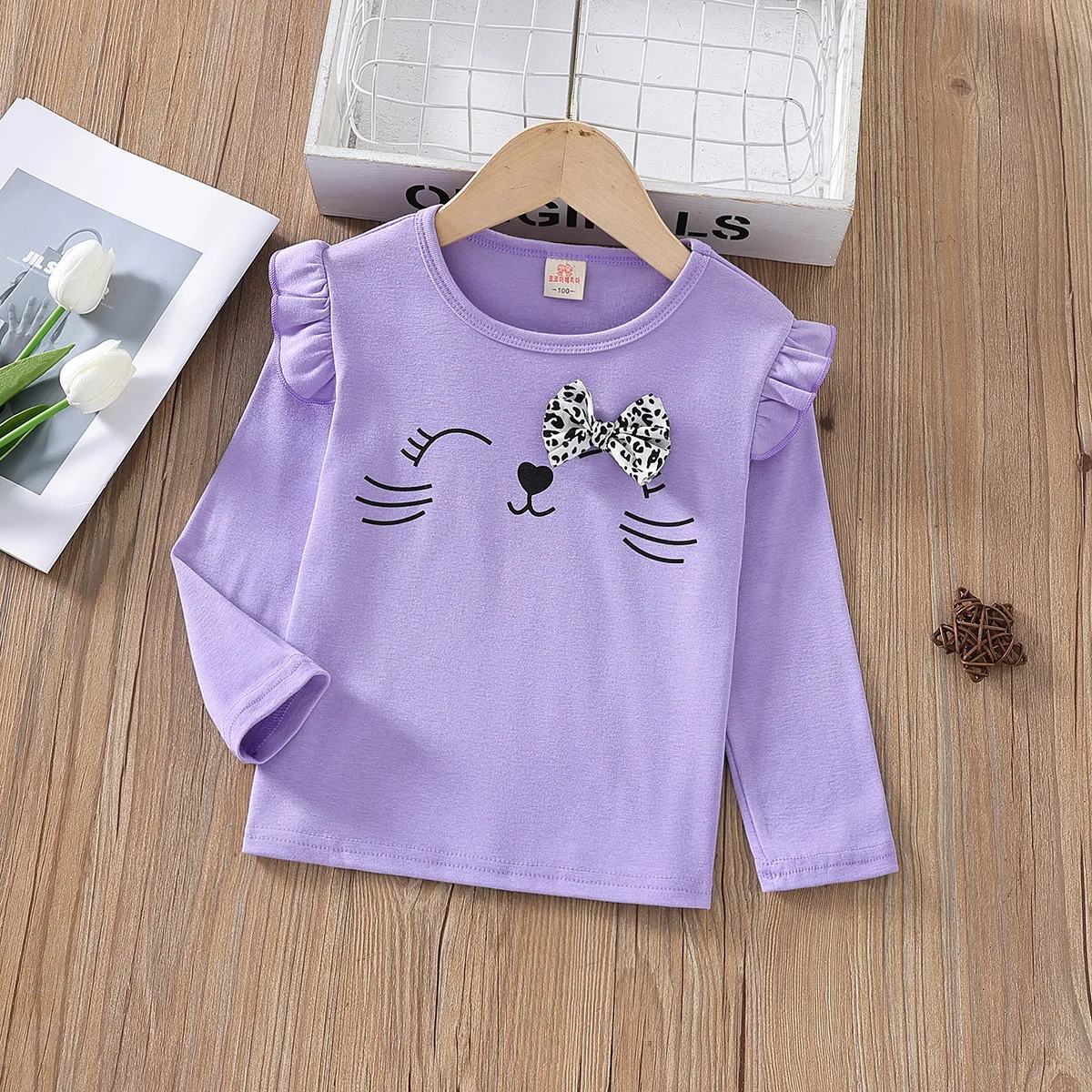 Camiseta de algodón manga larga para niña – dibujos, primavera y otoño
