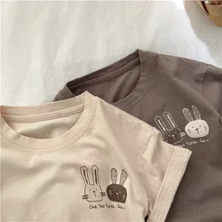 Camiseta infantil verano algodón manga corta cuello redondo conejo
