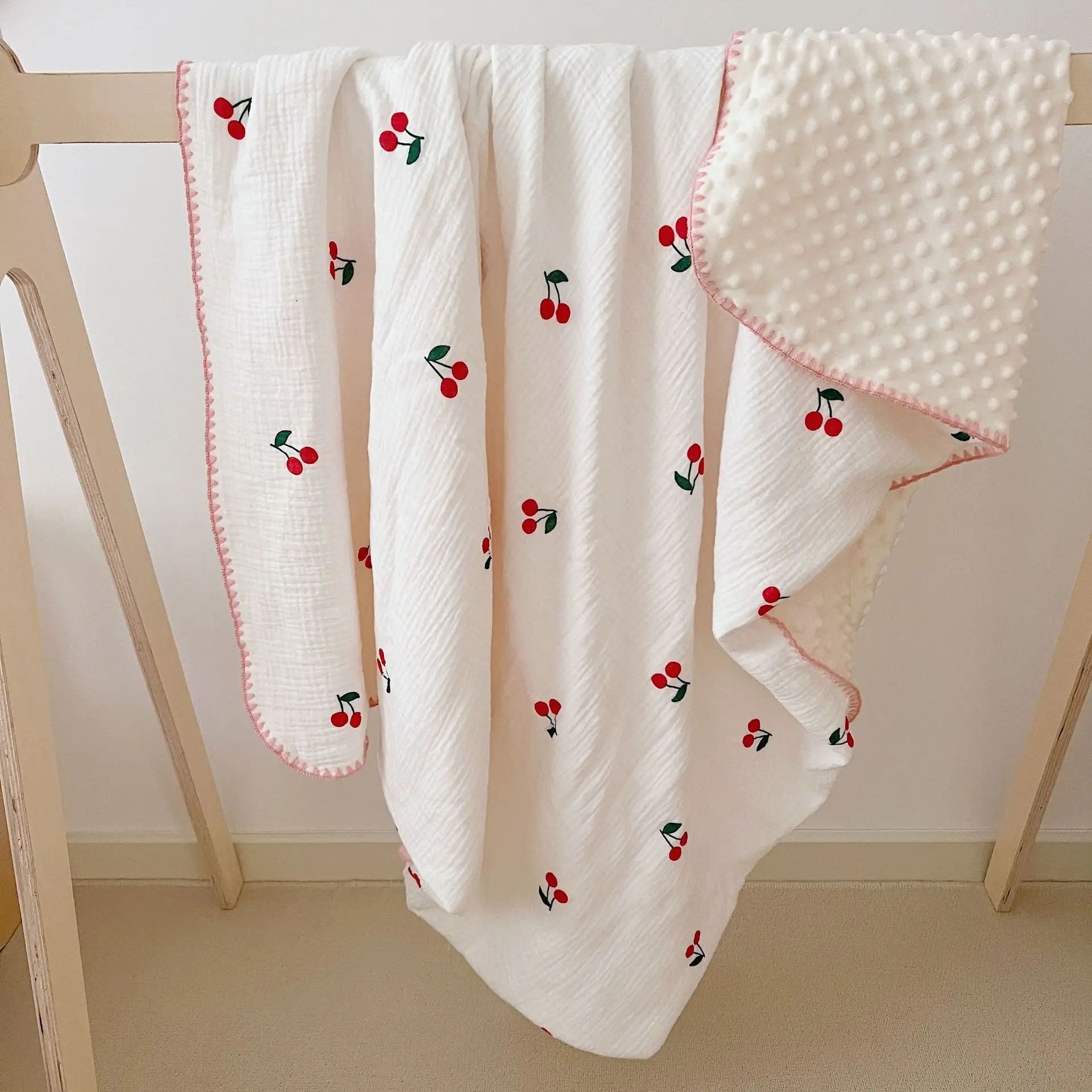 Manta Minky bebé reversible en muselina con estampado oso-luna - imagen 4