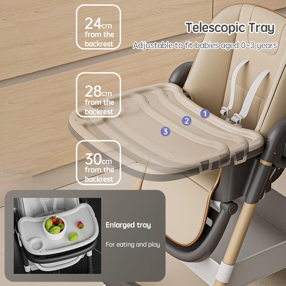 PANGDUBE Trona bebé ajustable reclinable bandeja plegable - imagen 3