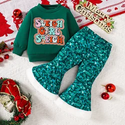 Conjunto de invierno con top de Navidad y pantalón de lentejuelas