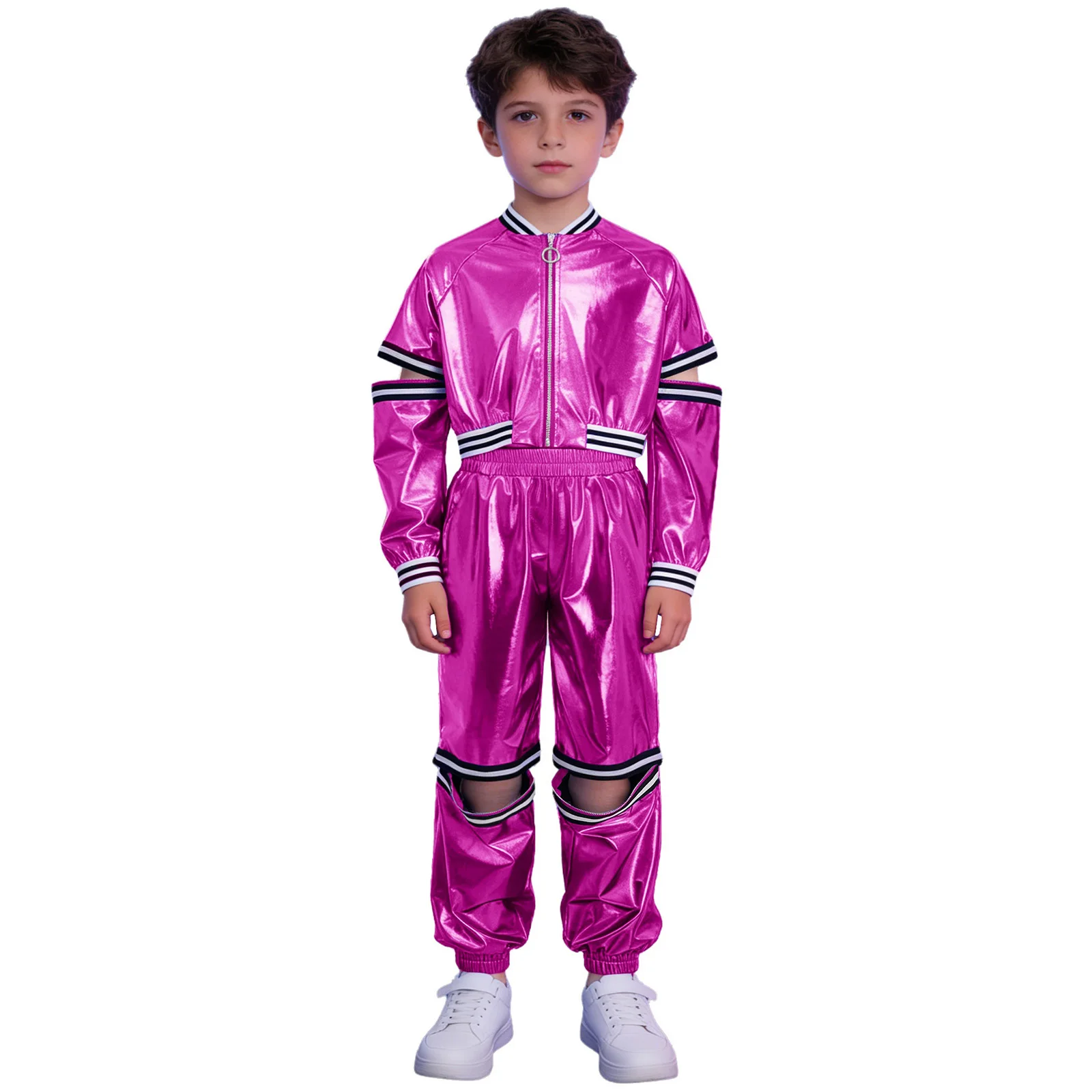 Traje de baile hip-hop unisex con chaqueta de rayas metálicas - imagen 5