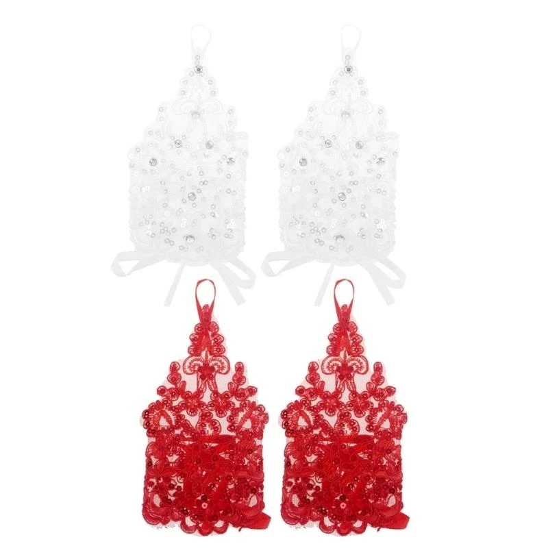 Guantes de encaje con detalles de lazo y perlas