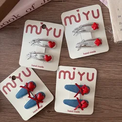 Pinzas para el pelo de niña con lazos rojos, estrellas y corazones