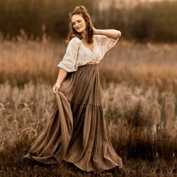 Vestido bohemio de maternidad con encaje y falda larga para fotos