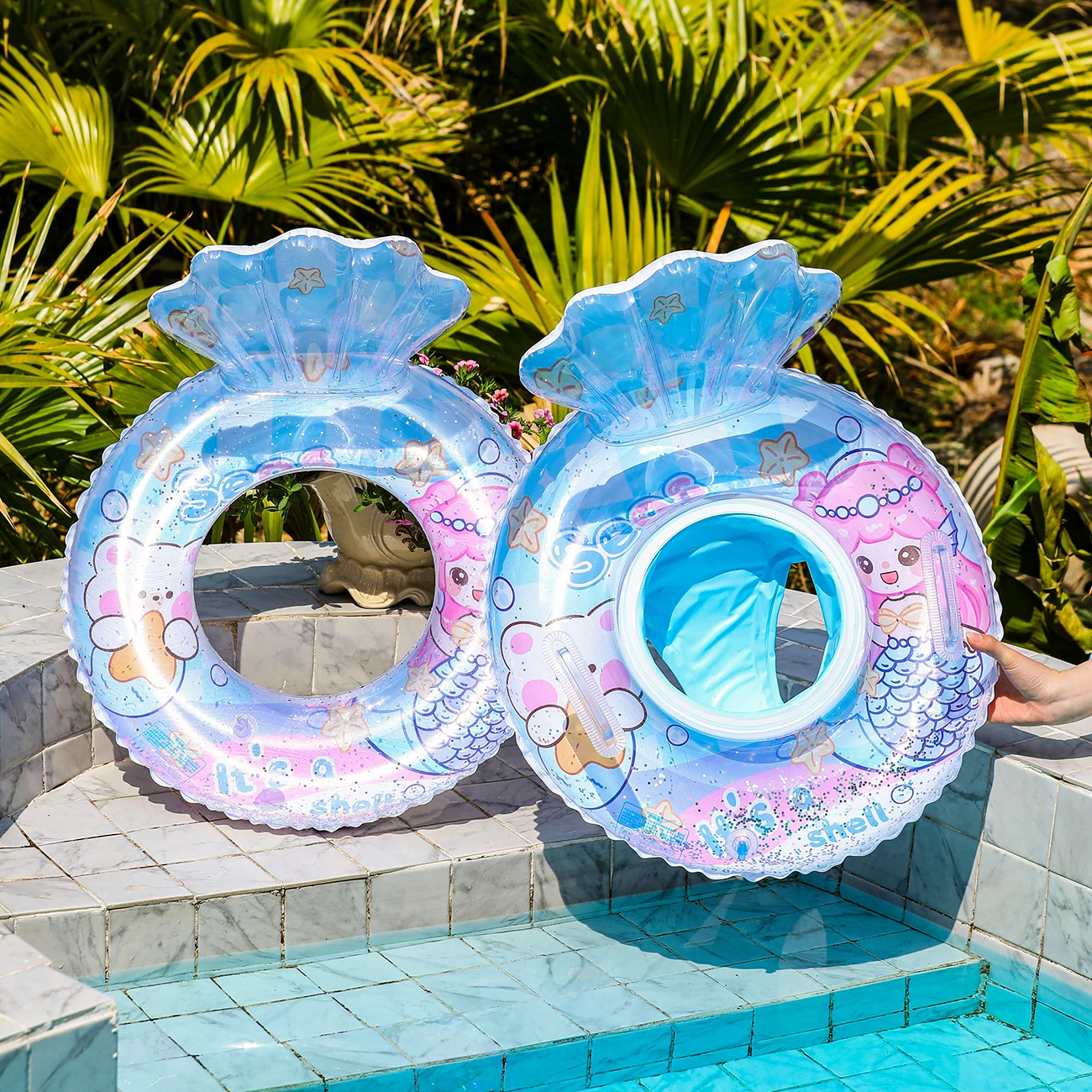 Flotador de piscina concha transparente para bebé con asiento - imagen 2