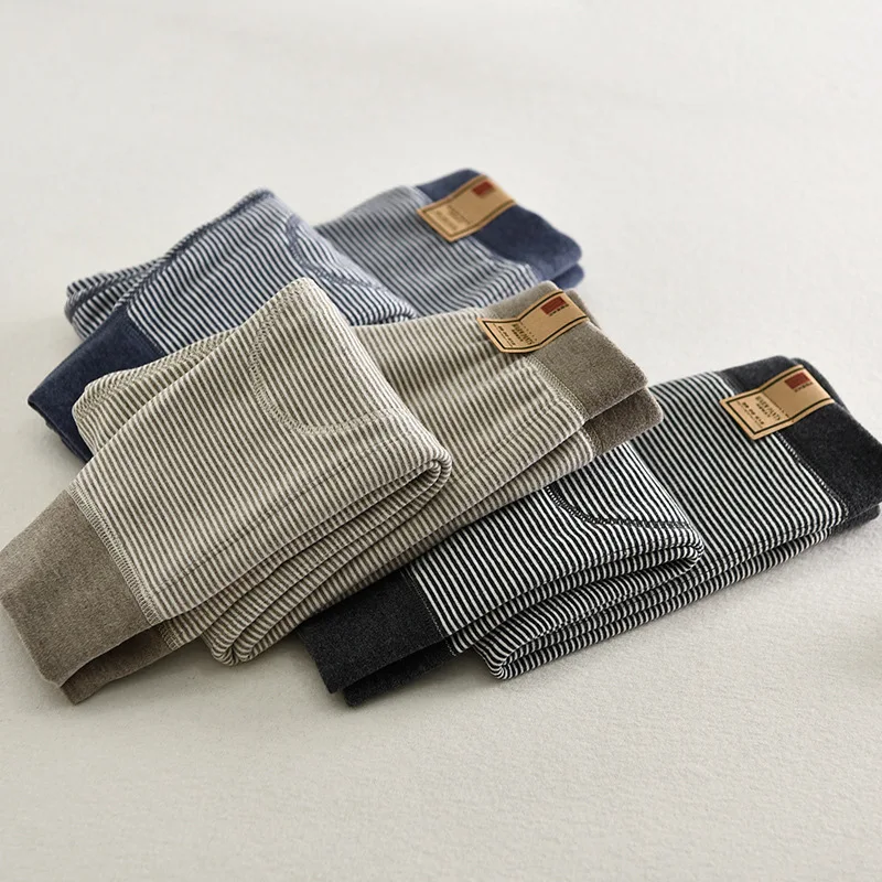 Pantalones largos cálidos a rayas para niños – Doble capa invierno