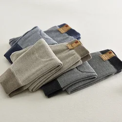 Pantalones largos cálidos a rayas para niños – Doble capa invierno