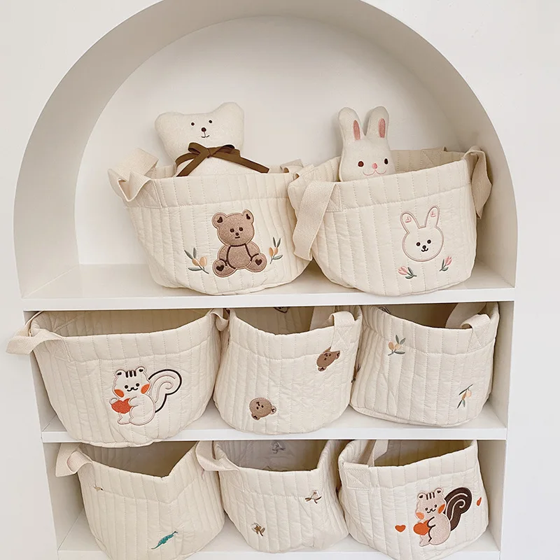 Bolsa bordada de algodón con floral para nursery