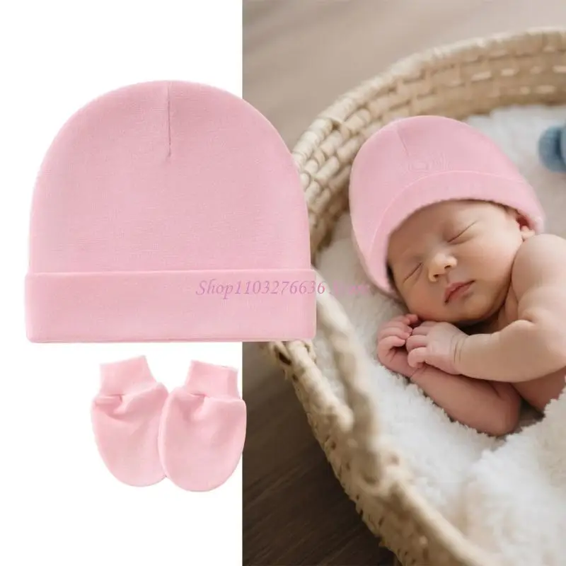 Set de gorro y manoplas para bebé recién nacido de tela suave - imagen 3