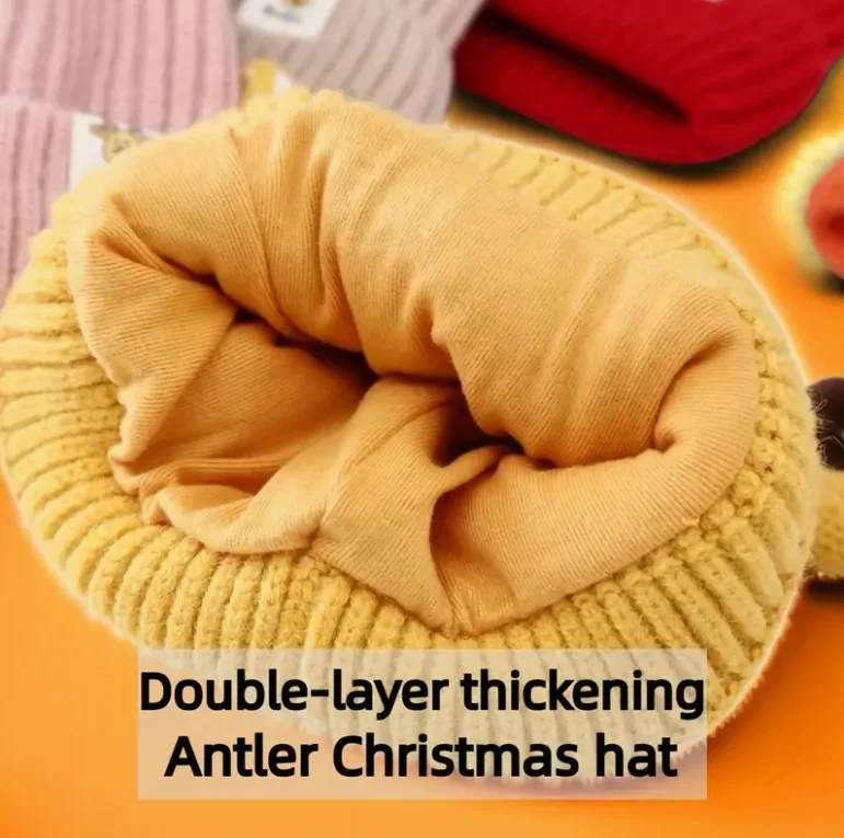 Gorro navideño de reno con astas en felpa suave para jóvenes - imagen 3