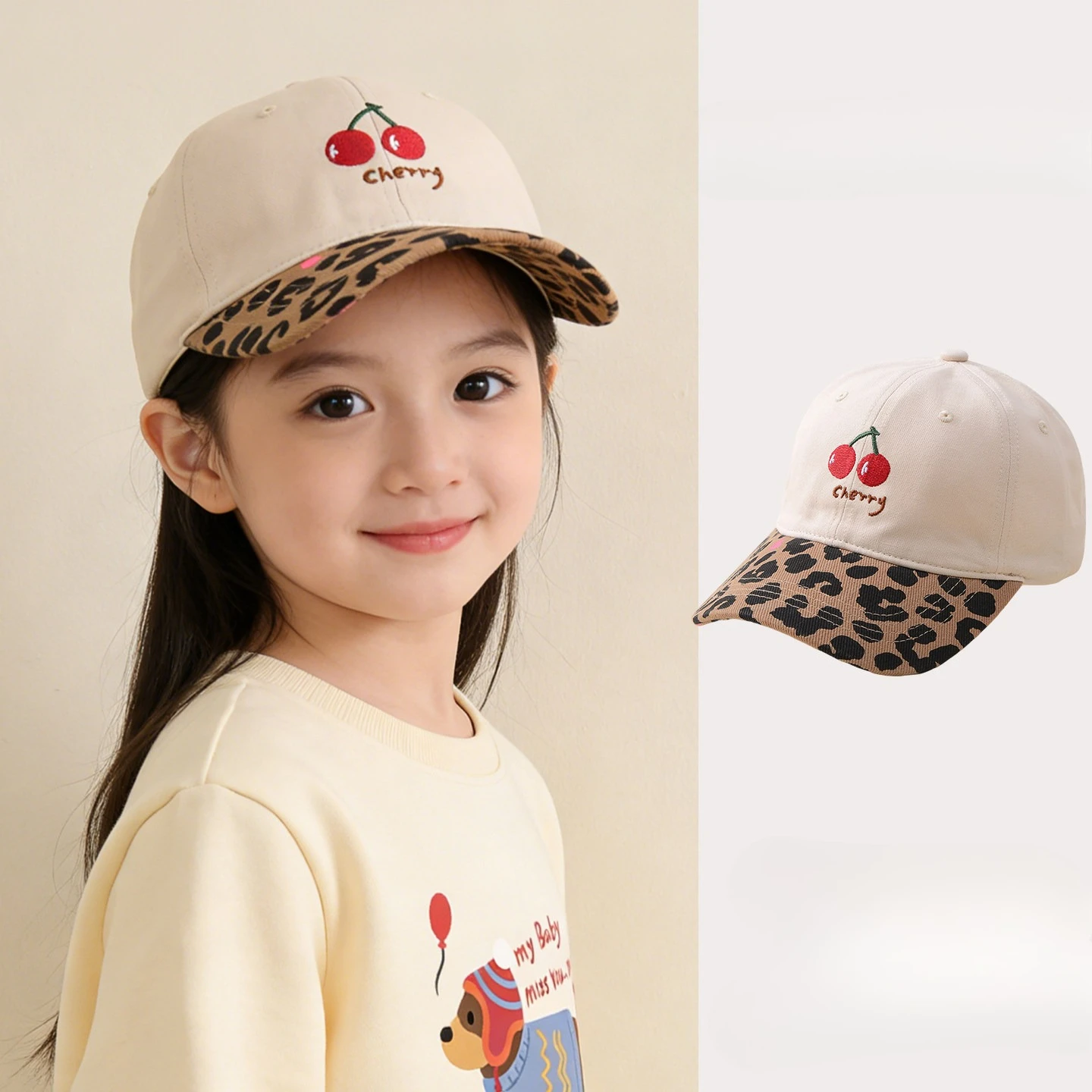 Gorra de béisbol infantil con estampado leopardo y cerezas veraniegas - imagen 3