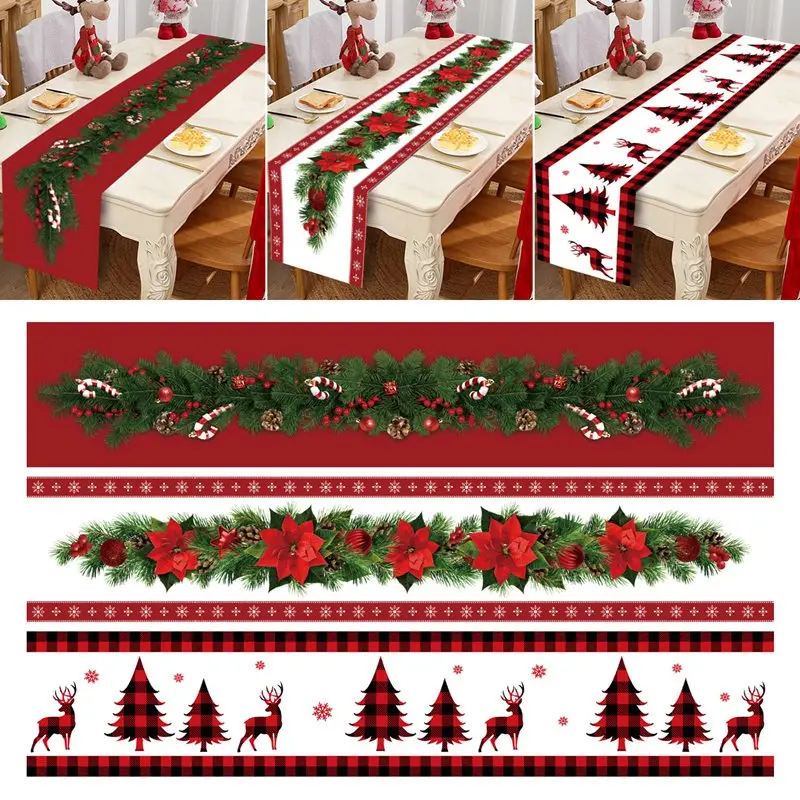 Camino de mesa con motivos de Papá Noel y copos de nieve