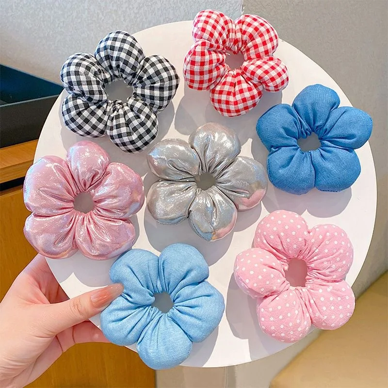 Lazos flor 3D azul vaquero para niñas