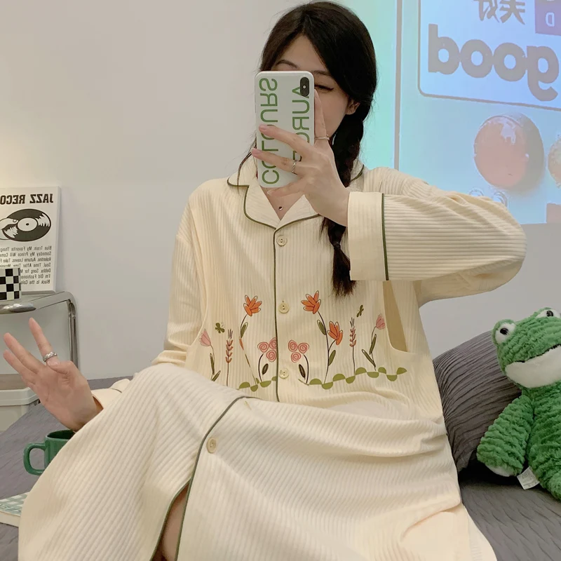 Vestido de noche de maternidad de algodón a rayas bordado - imagen 3