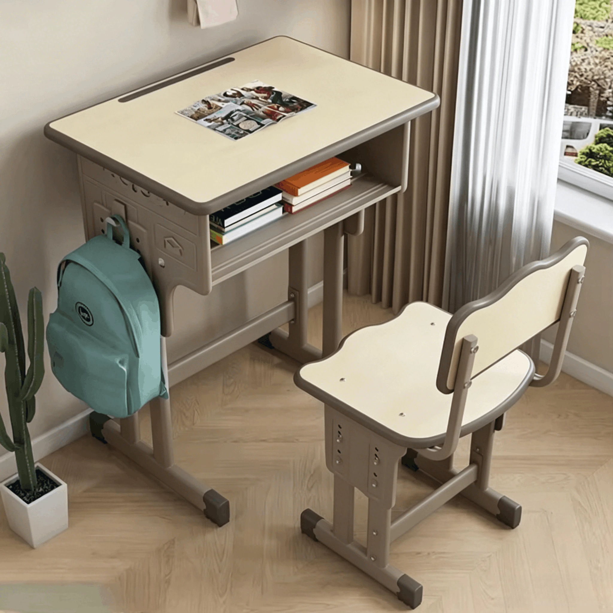 Escritorio infantil con silla ajustable y gancho para bolso - 45x70 cm - imagen 3