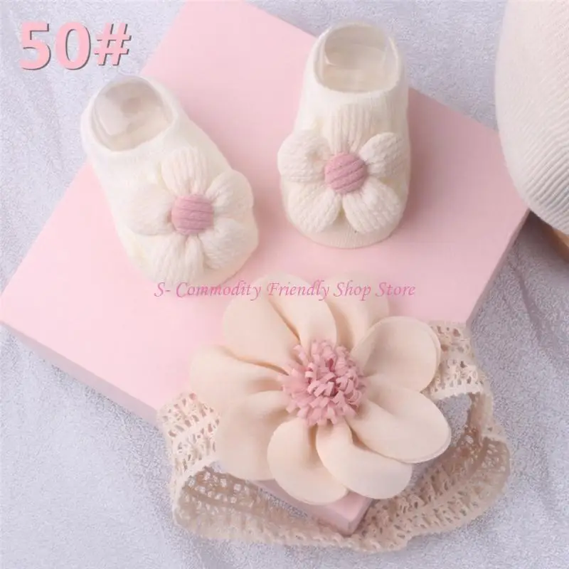 Set de calcetines y diadema para bebé con lazo