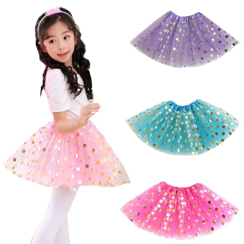 Falda de tul con lunares dorados – Baile de princesa para niña