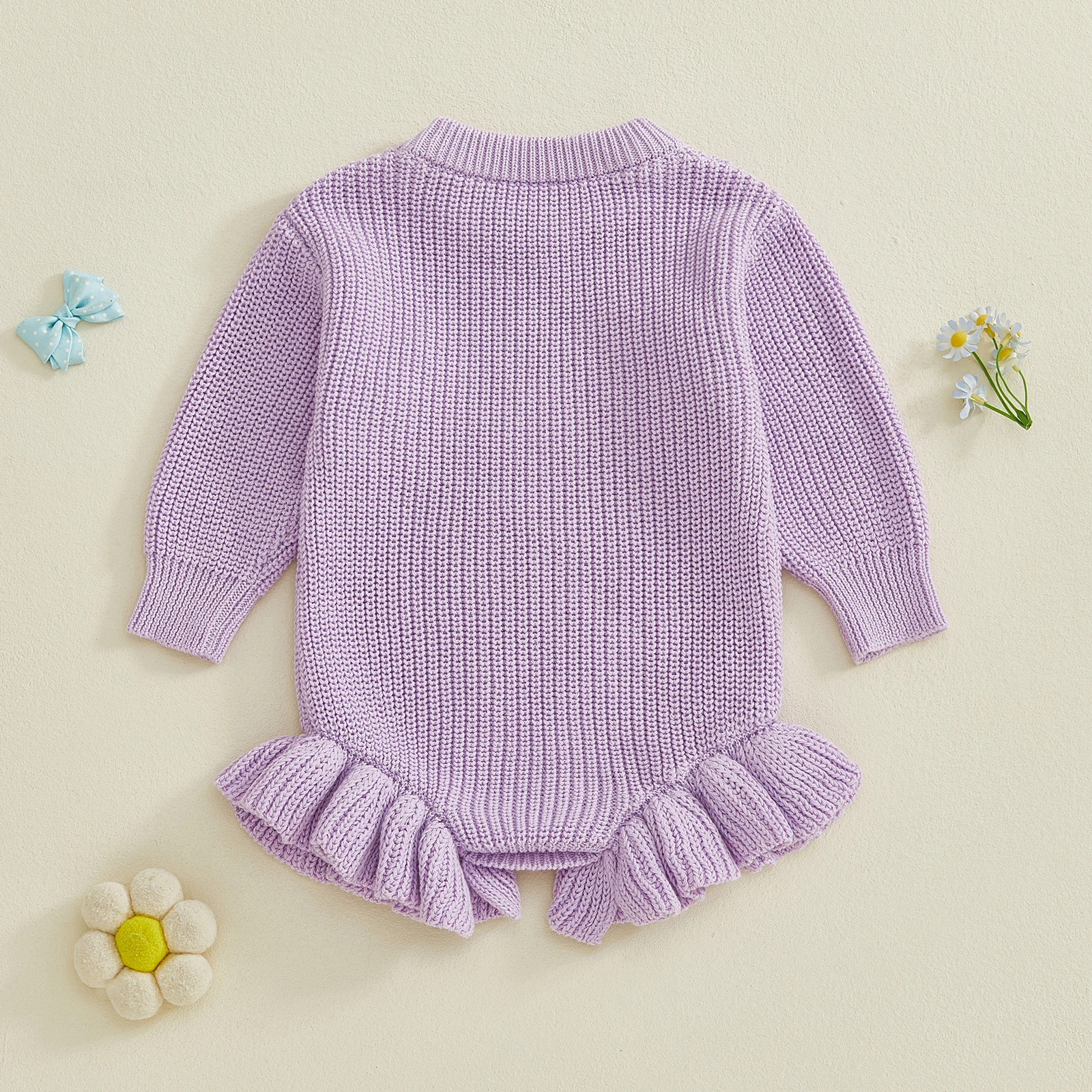 Tregren mameluco de punto para bebé niña, cuello redondo bordado - imagen 3