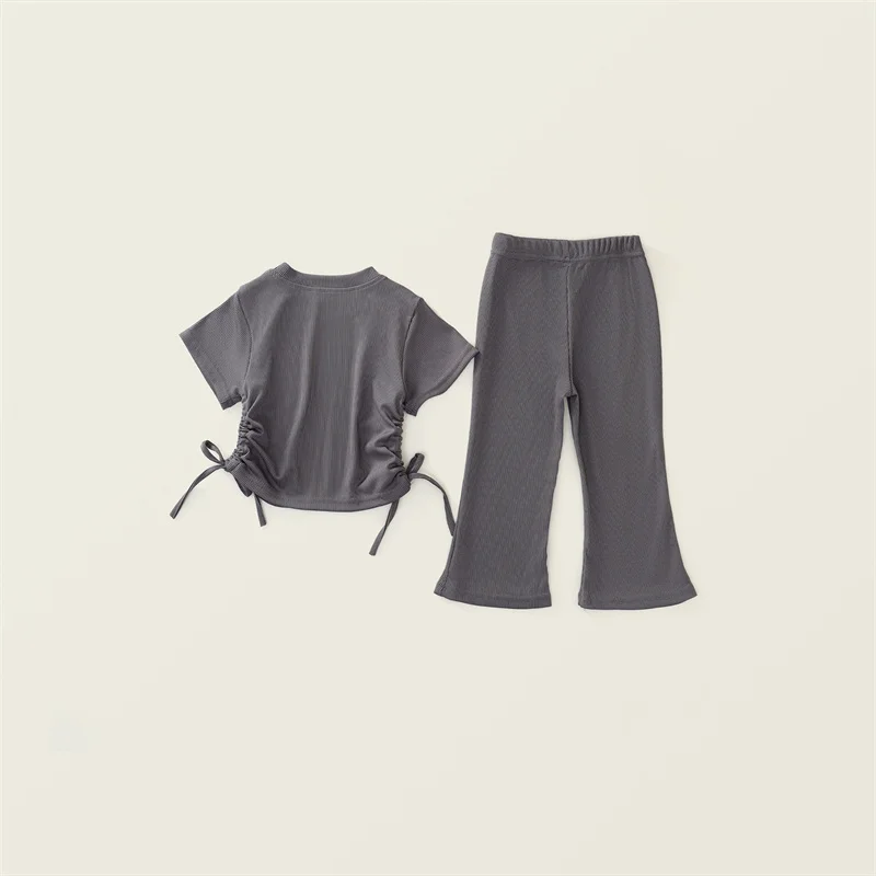 Conjunto de verano para niña con camiseta lisa y pantalón acampanado - imagen 5