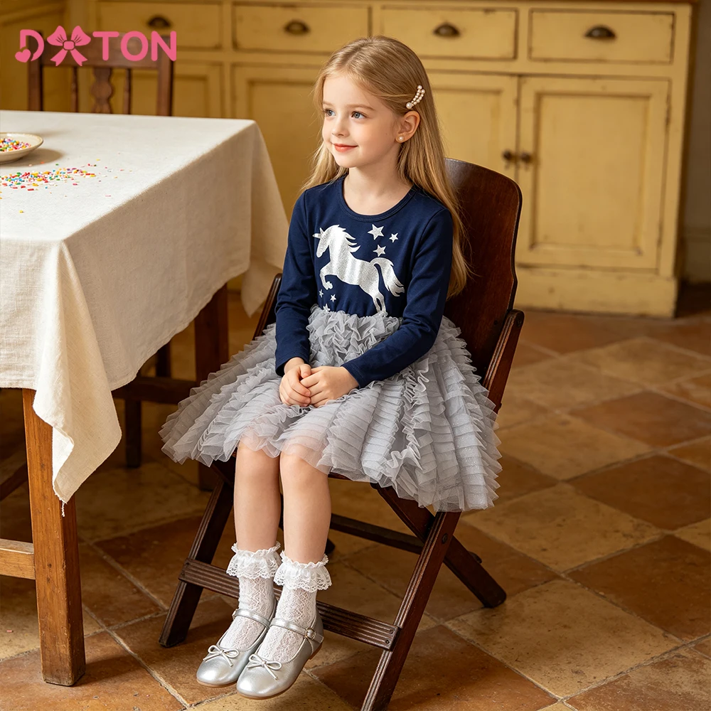 DXTON Vestido tutú de princesa manga larga para niña