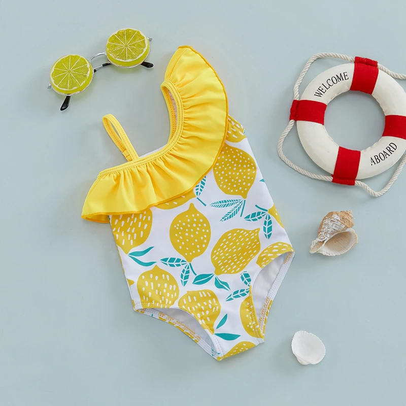 Tregren bañador niña verano hombros descubiertos estampado limones - imagen 2