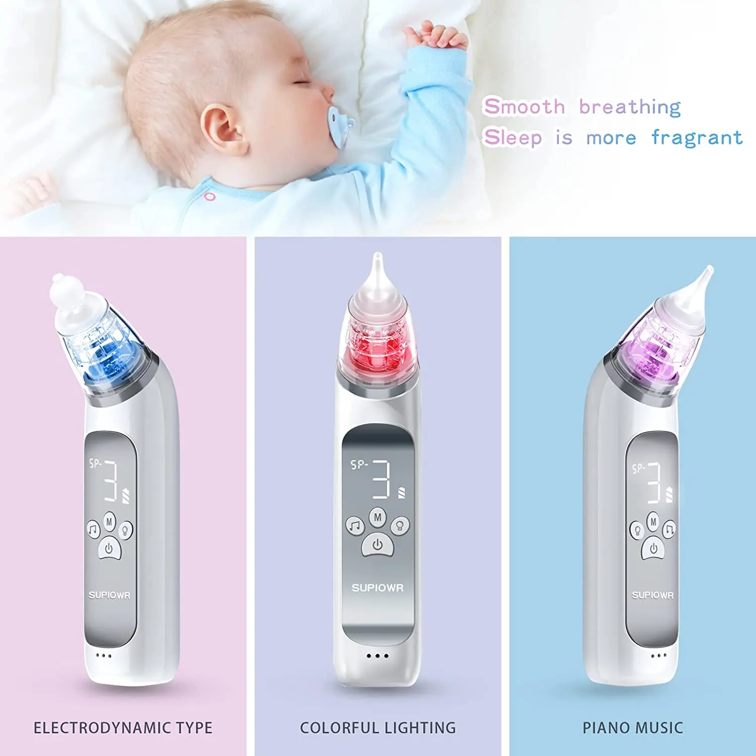 Aspirador nasal eléctrico para bebé – 3 modos de succión con música - imagen 4