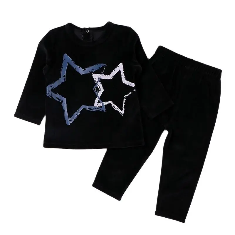 Conjunto bebé: manga larga y pantalón negro de terciopelo con estrella - imagen 2