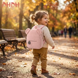 Mochila infantil pequeña de lana con orejas de oso impermeable cálida