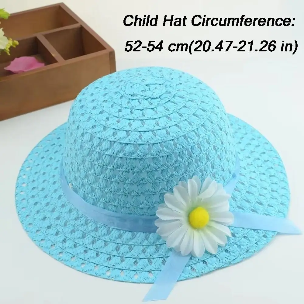 Sombrero de ala ancha infantil de paja con bolso de playa floral - imagen 5