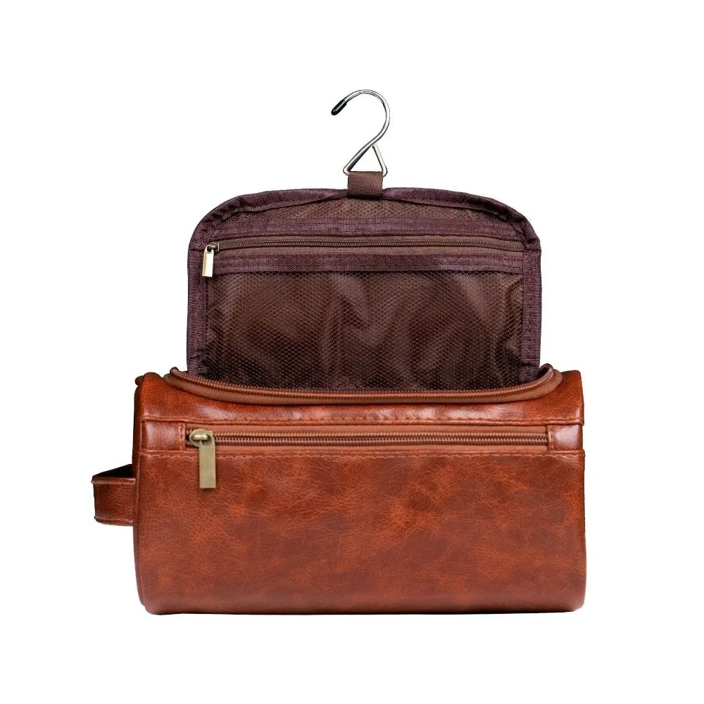 Bolsa de aseo portátil impermeable de cuero PU con gancho colgante - imagen 4