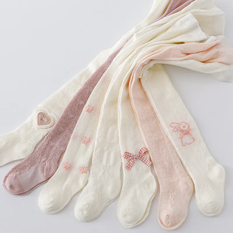 Pantimedias de malla bebé con lazo para niña, primavera-verano - imagen 4